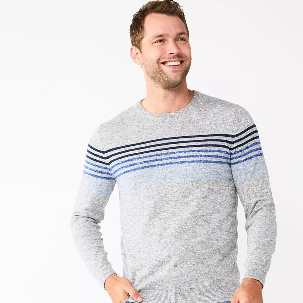 Sonoma Men's Gray Sweater with Blue Stripes